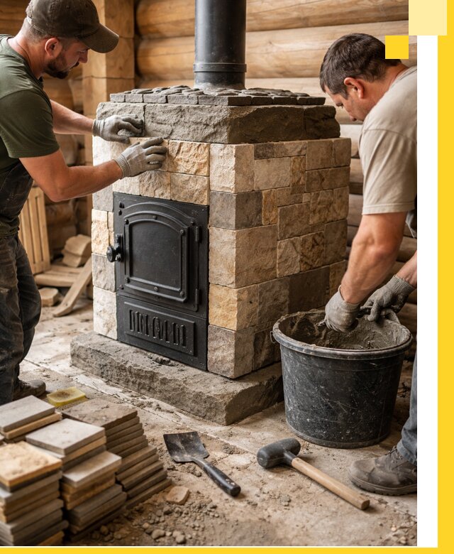 Облицовка банной печи под ключ в Учалах: камень и плитка