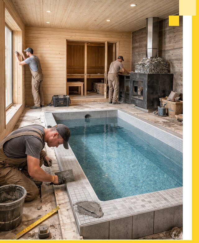 Проект бани с бассейном и сауной в Учалах под ключ